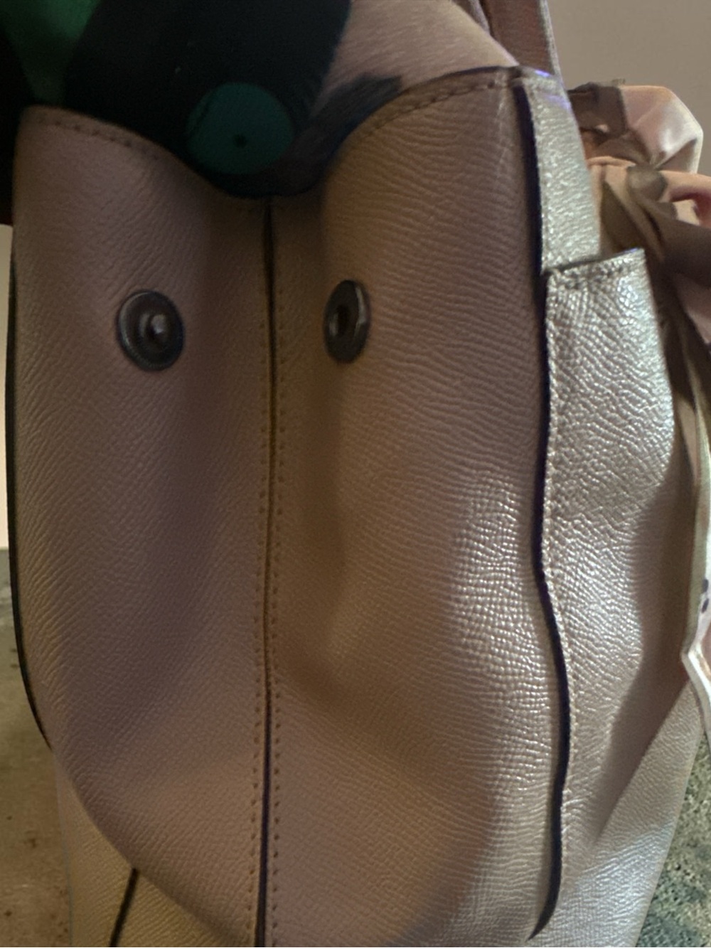 Coach Pebbled Leather Tote in Beige with Pink Scarf Accent and Dog Charm 2018 - Picture 4 of 9